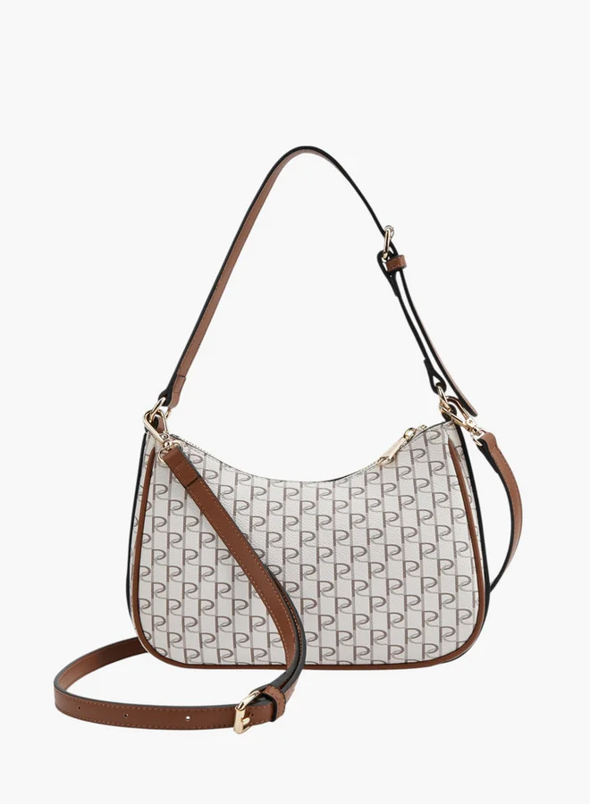 Paprika Monogram Print Shoulder Bag with Zip Closure