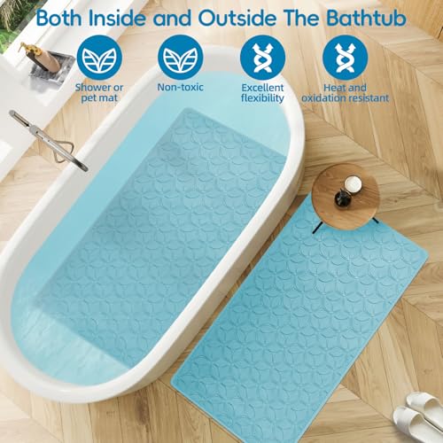 WRISIN Bathtub Mat Non Slip with Suction Cups - 100% Rubber Bathroom Mat Textured for Bath Tub Shower Safety - Soft on Touch - BPA/PVC Free - Pet Dog Bath Mat - Machine Washable - 16 × 28 Inch（Blue） - Image 4