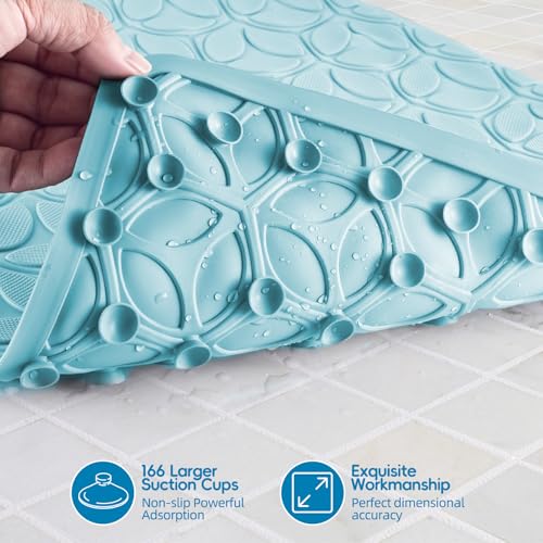 WRISIN Bathtub Mat Non Slip with Suction Cups - 100% Rubber Bathroom Mat Textured for Bath Tub Shower Safety - Soft on Touch - BPA/PVC Free - Pet Dog Bath Mat - Machine Washable - 16 × 28 Inch（Blue） - Image 3