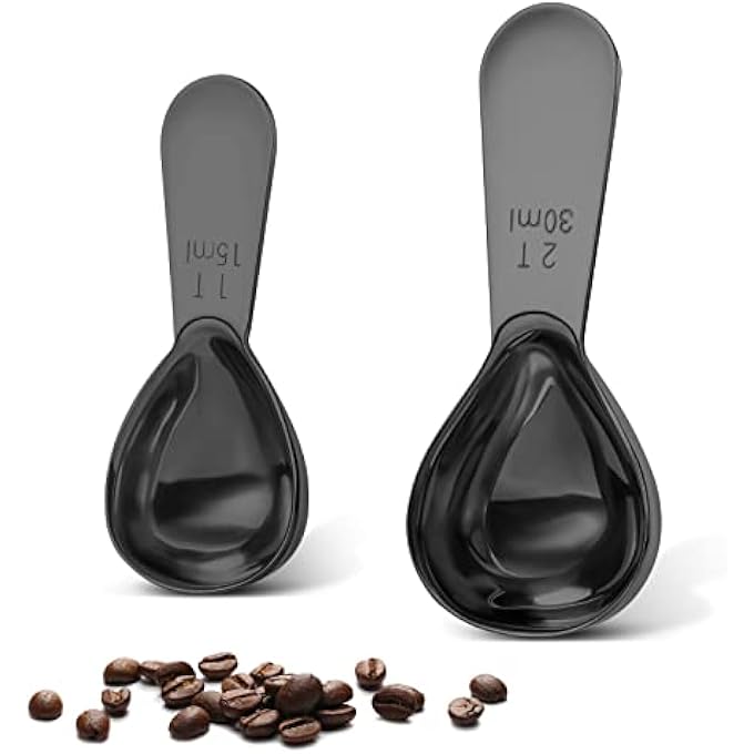 ريحني ملعقة قهوة من الفولاذ المقاوم للصدأ من قطعتين ملعقة كبيرة ملعقتان ملعقة كبيرة متينة وملعقة قياسية مريحة مناسبة للجرار الصغيرة والكبيرةملعقة قصيرة المقبض سوداء - Image 1