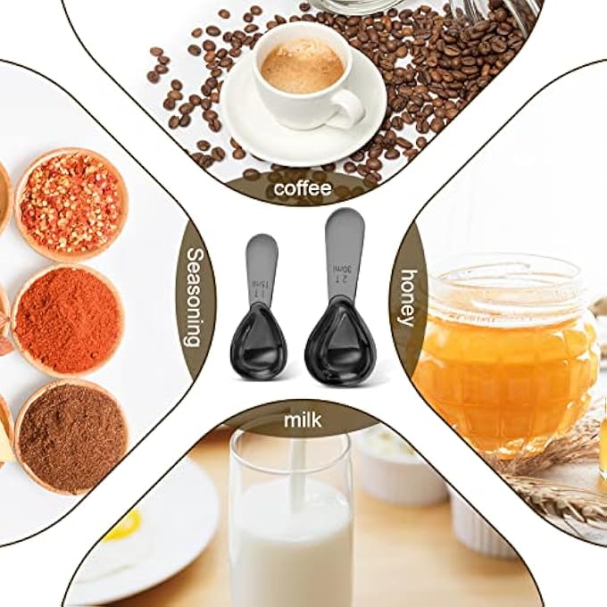 ريحني ملعقة قهوة من الفولاذ المقاوم للصدأ من قطعتين ملعقة كبيرة ملعقتان ملعقة كبيرة متينة وملعقة قياسية مريحة مناسبة للجرار الصغيرة والكبيرةملعقة قصيرة المقبض سوداء - Image 4