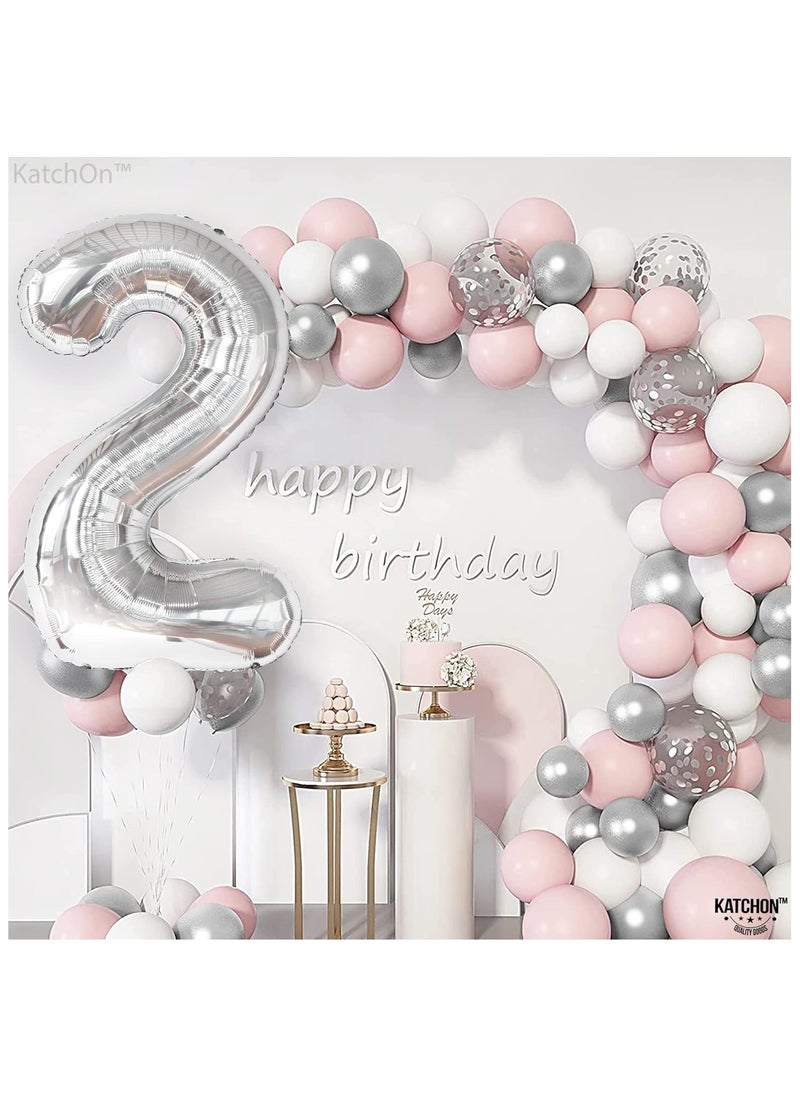 KATCHON Silver Number 2 Balloon for 2nd Birthday - 40 Inch | Silver Two Balloon for 2nd Birthday Decorations  - Image 2