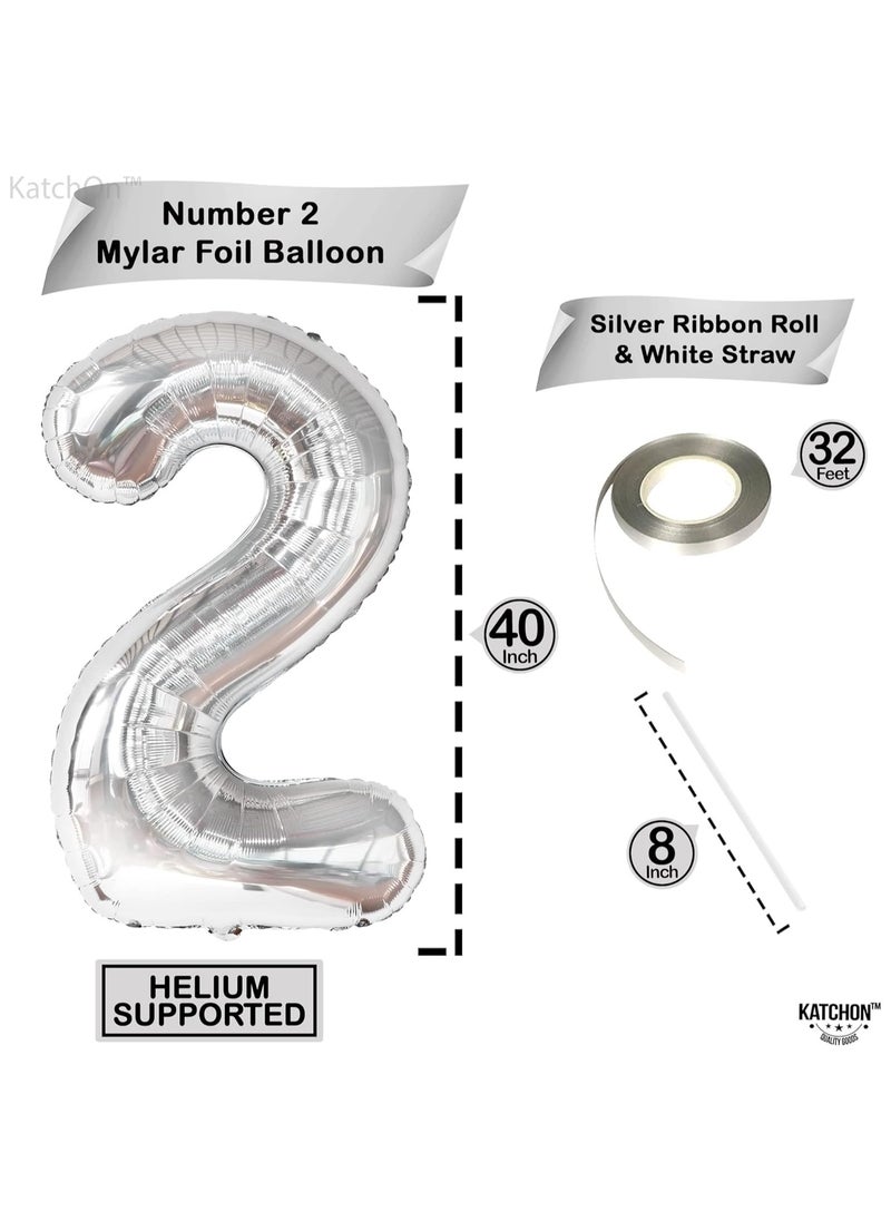 KATCHON Silver Number 2 Balloon for 2nd Birthday - 40 Inch | Silver Two Balloon for 2nd Birthday Decorations  - Image 3