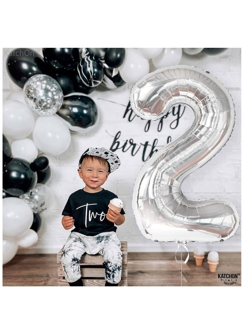 KATCHON Silver Number 2 Balloon for 2nd Birthday - 40 Inch | Silver Two Balloon for 2nd Birthday Decorations  - Image 4
