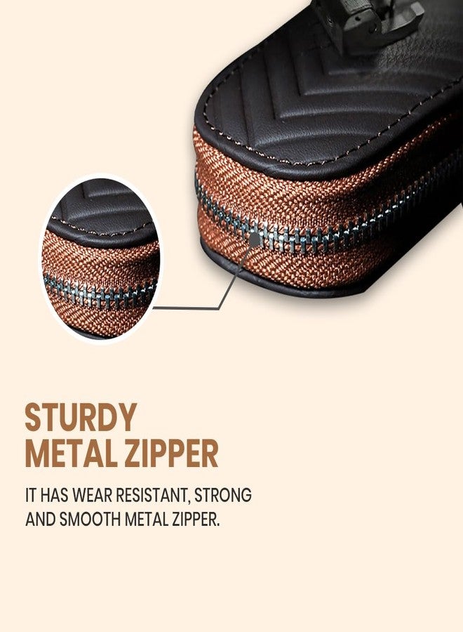 keyzone Unisex Chevron Pattern Leather Car Key Holder pouch Bag, Keychain Case Wallet with Zipper Closure (Brown) - Image 5