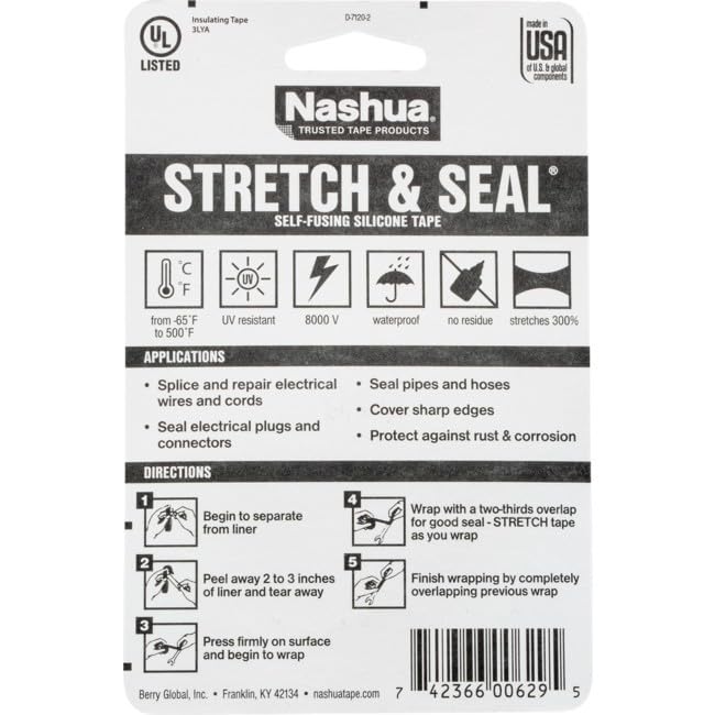 Nashua Self-Fusing Rubber Stretch and Seal Tape, 20 mil Thick, 10' Length, 1" Width, Black - Image 2