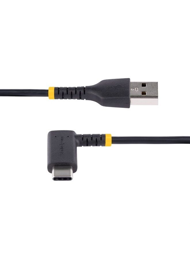 Startech.com 6in (15cm) USB A to C Charging Cable Right Angle - Fast Charge USB-C Cable - USB 2.0 A to Type-C - Rugged Aramid Fiber - 3A - Short USB Charging Cord (R2ACR-15C-USB-CABLE), Black - Image 2