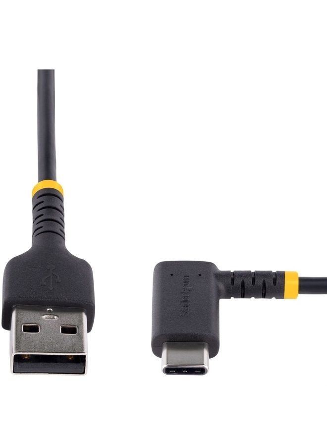 Startech.com 6in (15cm) USB A to C Charging Cable Right Angle - Fast Charge USB-C Cable - USB 2.0 A to Type-C - Rugged Aramid Fiber - 3A - Short USB Charging Cord (R2ACR-15C-USB-CABLE), Black - Image 3