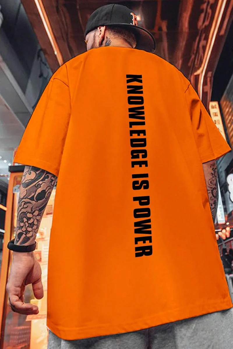 ONLYTRENDWEAR Unisex Knowledge Is Power Printed Design Tshirt S.m. Orange