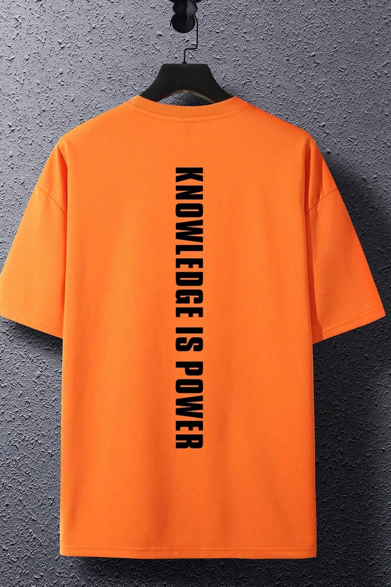 ONLYTRENDWEAR Unisex Knowledge Is Power Printed Design Tshirt S.m. Orange