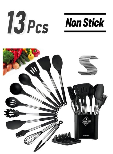 13 PCS Silicone Kitchen Cooking Utensils Set Non-stick Cookware Kitchen Tools Set black 36.3 x 16.41 x 11.4cm