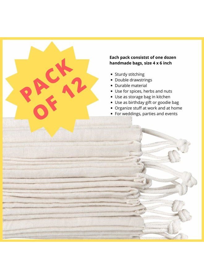 Dr 100 Percent Cotton Muslin awstring Bags 6/12/24 Pack For Storage Pantry Gifts Shoes, Beige, 6 x 8 inch - 12 pack, Casual - Image 3