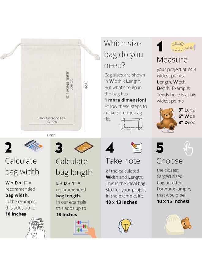 Dr 100 Percent Cotton Muslin awstring Bags 6/12/24 Pack For Storage Pantry Gifts Shoes, Beige, 6 x 8 inch - 12 pack, Casual - Image 2