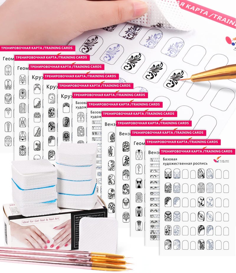 DOUBORQ Nail Art Book Design Practice With 3pc Rose Gold Nail Liner Pen 360pcs Nail Wipes Lines Drawing Painting Template Learning Book Manicure Tools For Beginner (white) - Image 2