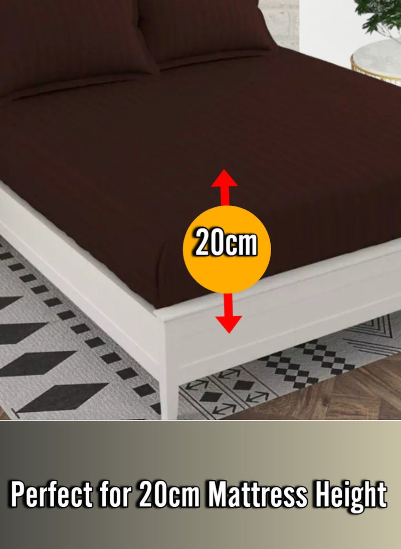 Blueberry Dark Brown Striped Design Bed Sheet Set Deep Pocket Machine Washable 200x200+20cm - Image 2