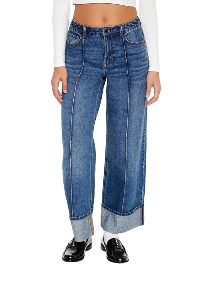 FOREVER 21 Cuffed High-Rise Wide-Leg Jeans - Image 1