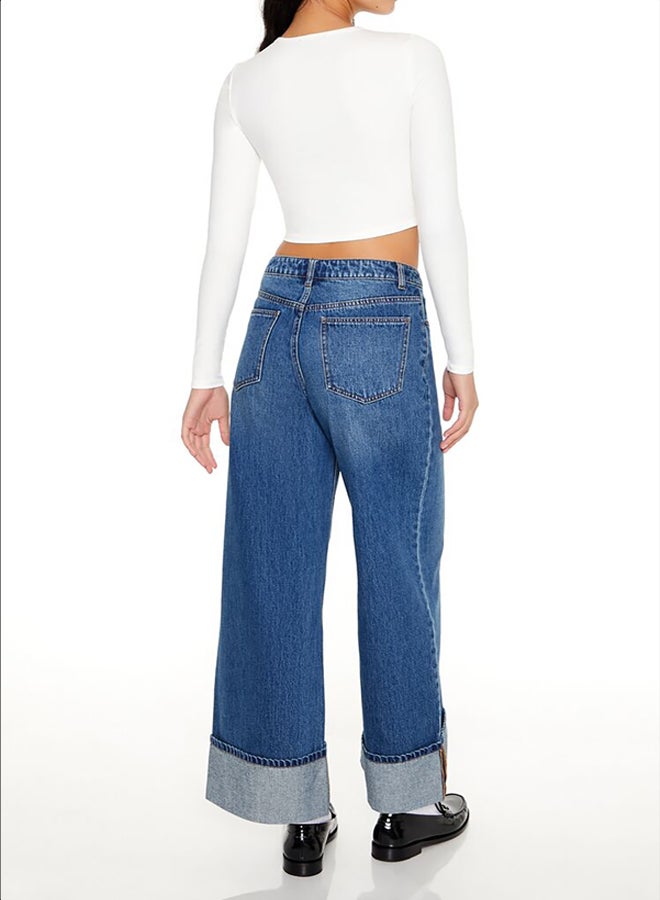 FOREVER 21 Cuffed High-Rise Wide-Leg Jeans - Image 3