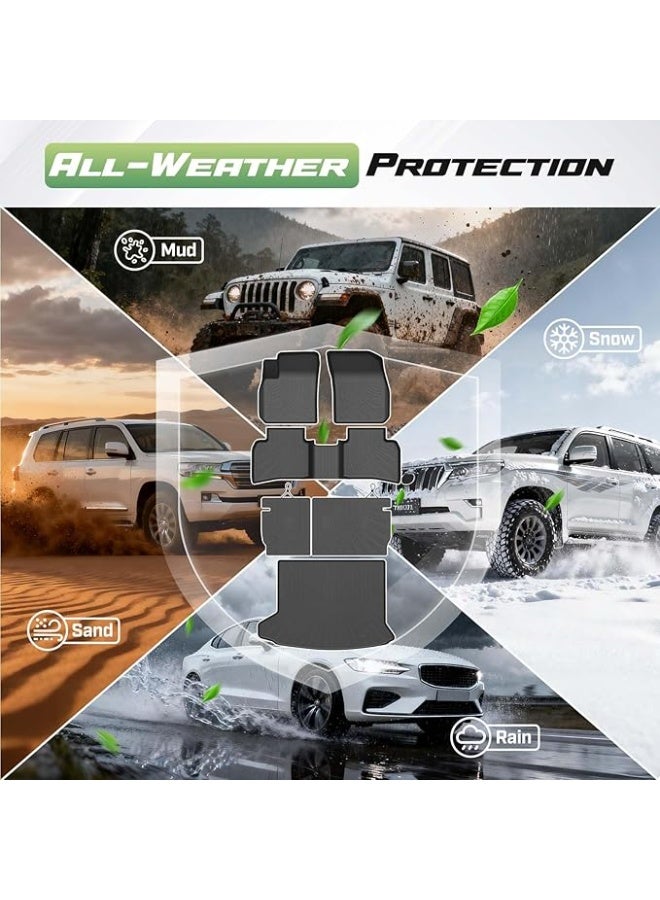 Complete car floor mat set with trunk mat, made of water-resistant and anti-slip TPE material, providing comprehensive floor protection. - Image 5