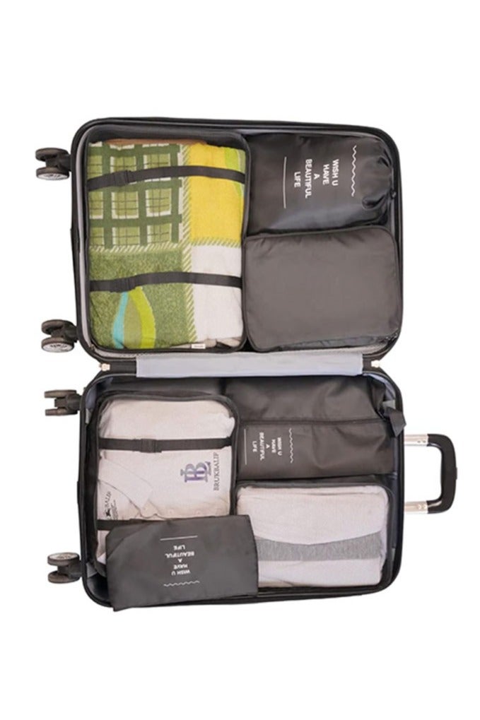 متجر الفرح مجموعة من 7 مكعبات تعبئة لحقائب السفر، منظمات تعبئة أمتعة السفر مع حقيبة غسيل، حقيبة تخزين أحذية مضغوطة، حقيبة ملابس داخلية، للرجال والنساء، لون أسود - Image 2