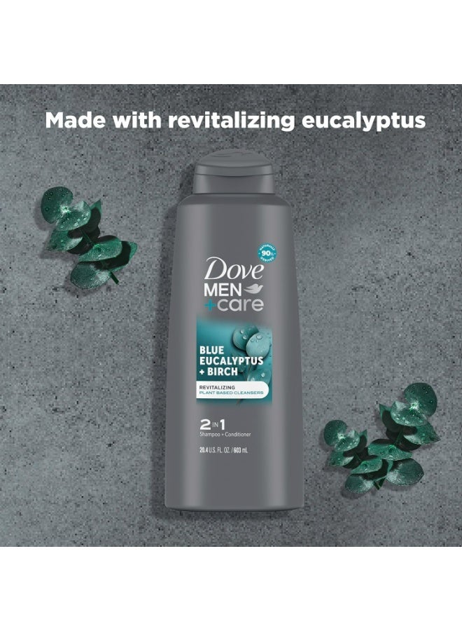 Dove Men+Care MEN + CARE 2 in 1 Shampoo Conditioner Eucalyptus + Birch 3 Count For Healthy-Looking Hair Naturally Derived Plant Based Cleansers