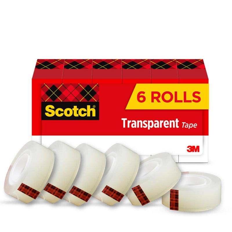 Scotch Transparent Tape, Clear Tape Engineered for Office and Home Use, 1 Inch Core, 3/4 in x 1000 in, 6 Boxes - Image 1