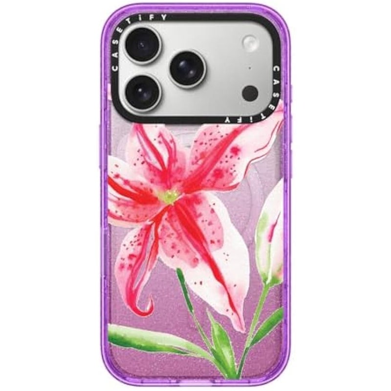 Casetify Impact iPhone 17 Pro Case 【Slim/Compatible with Magsafe / 8.2 ft. 4X Military Grade Drop Protection】 - Stargazer Lily - Glitter Purple - Image 1