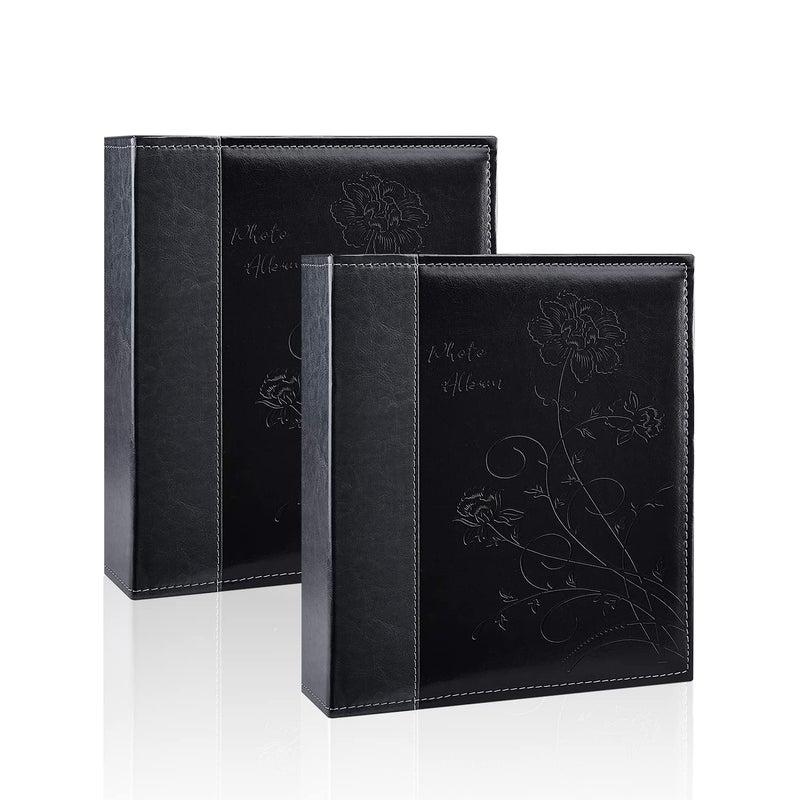 Artmag Artmag Photo Album 5x7 2 Packs Clear Pages Pockets Leather Cover Slip Slide in Photo Album Book Each Holds 100 Vertical 5x7 Photos Picture Book for Wedding Family (Black)  - Image 1