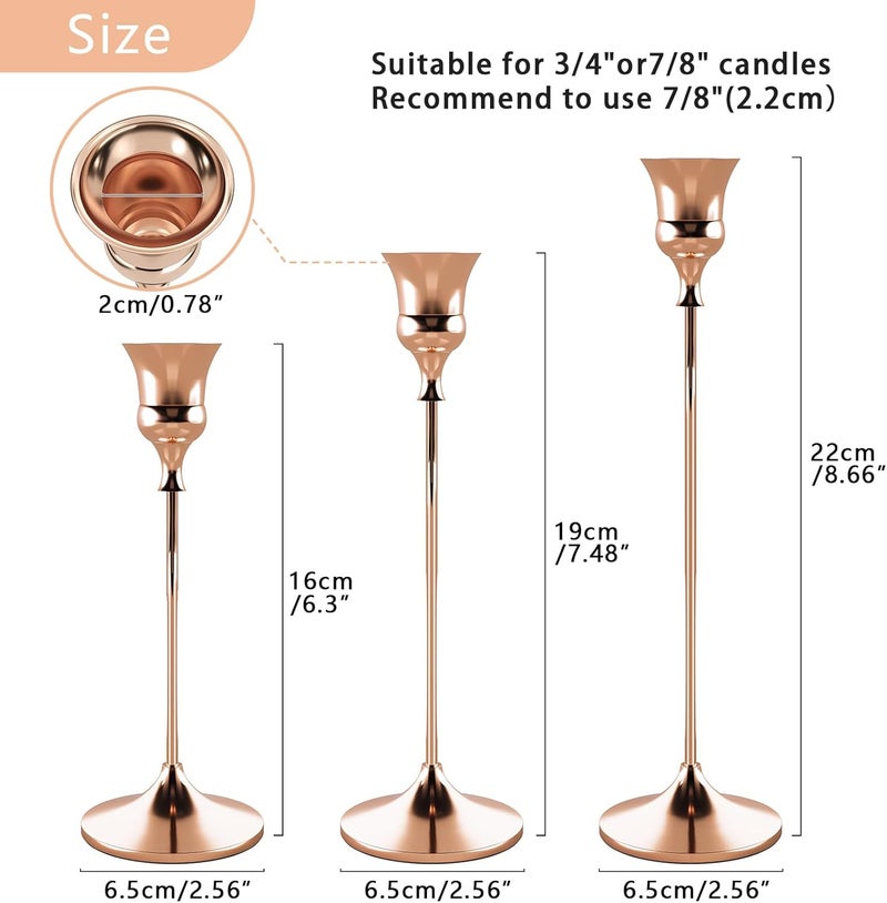 SHOWIN Economical varied sizing picks Candlestick Holders Rose Gold, 6 Packs Taper Candle Holder for Candlesticks, Candle Sticks Holder Decor for Home Decor Reliable daily use design - Image 3