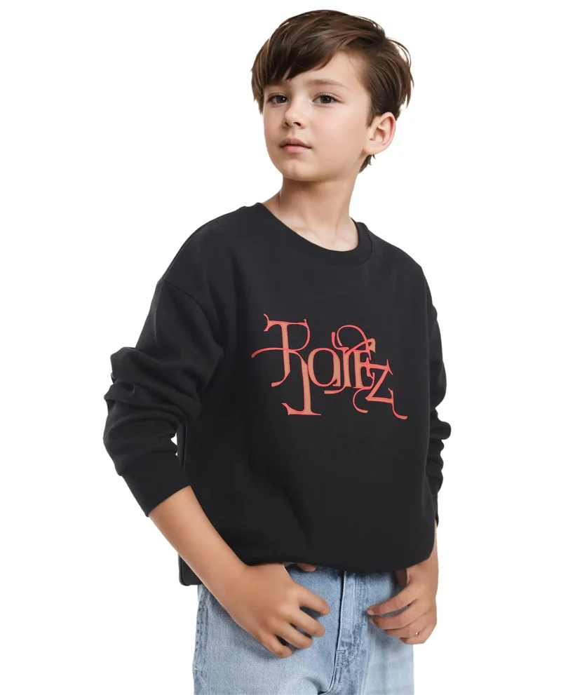 Rare Ones Rare Ones Kids Kiro Black Cotton Full Sleeves Crew Neck Graphic Print Sweatshirt