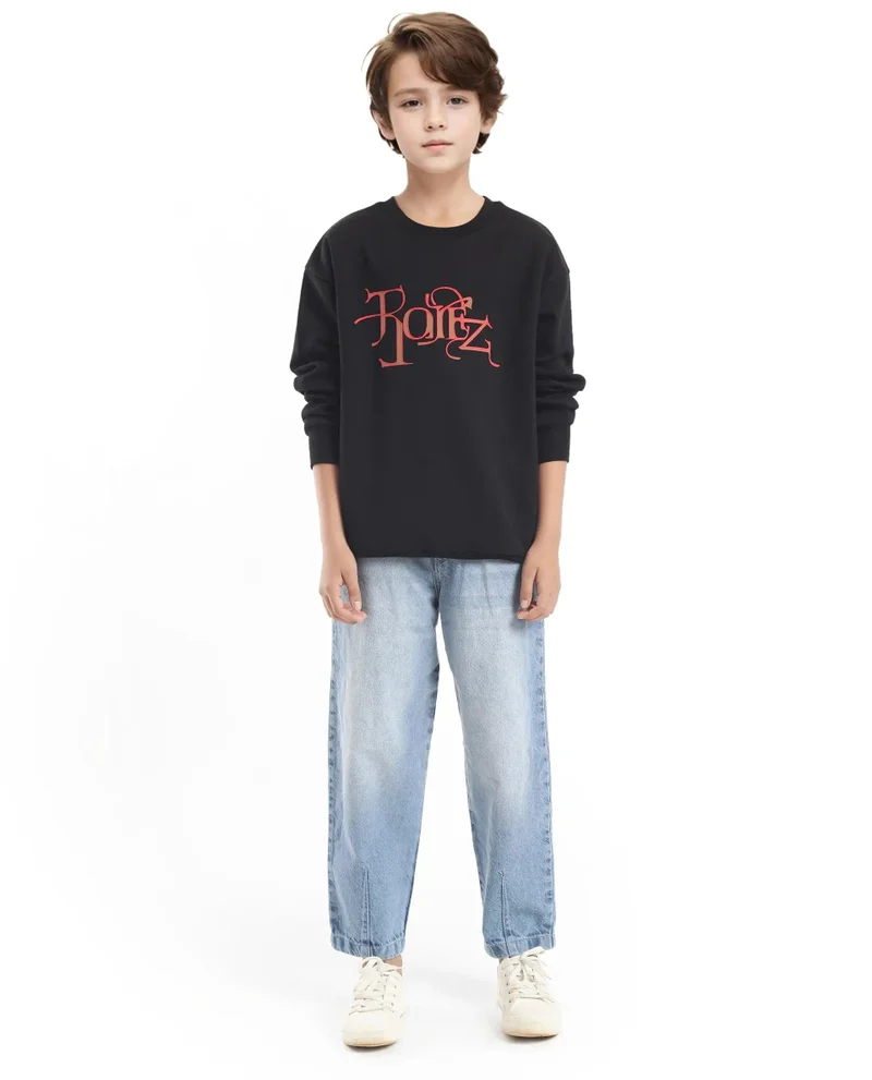Rare Ones Rare Ones Kids Kiro Black Cotton Full Sleeves Crew Neck Graphic Print Sweatshirt