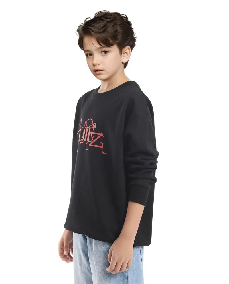 Rare Ones Rare Ones Kids Kiro Black Cotton Full Sleeves Crew Neck Graphic Print Sweatshirt