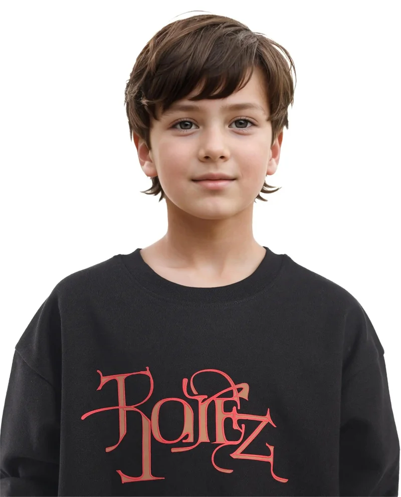 Rare Ones Rare Ones Kids Kiro Black Cotton Full Sleeves Crew Neck Graphic Print Sweatshirt