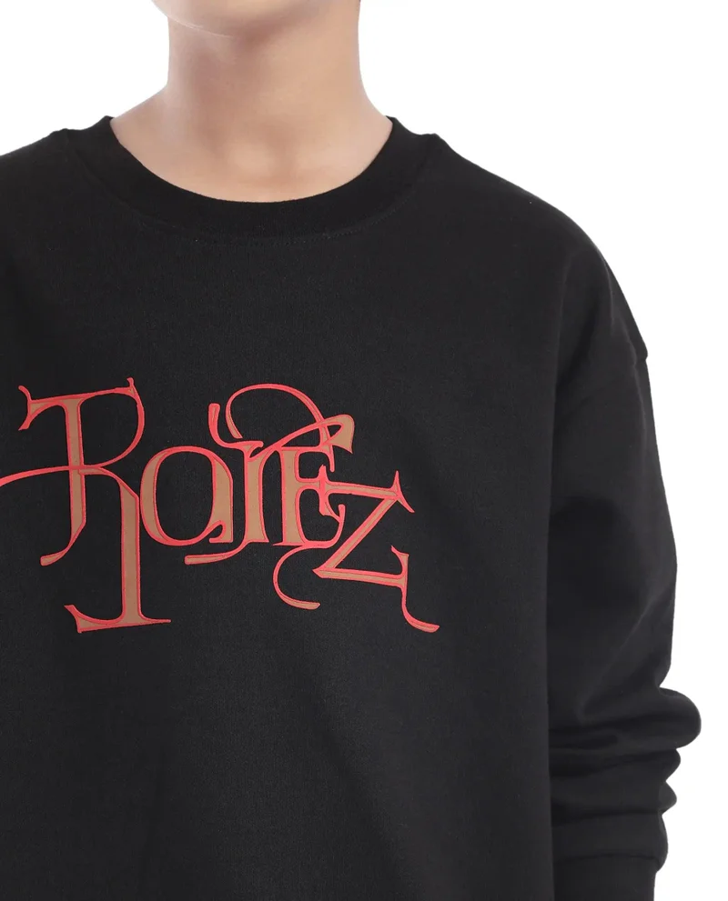 Rare Ones Rare Ones Kids Kiro Black Cotton Full Sleeves Crew Neck Graphic Print Sweatshirt