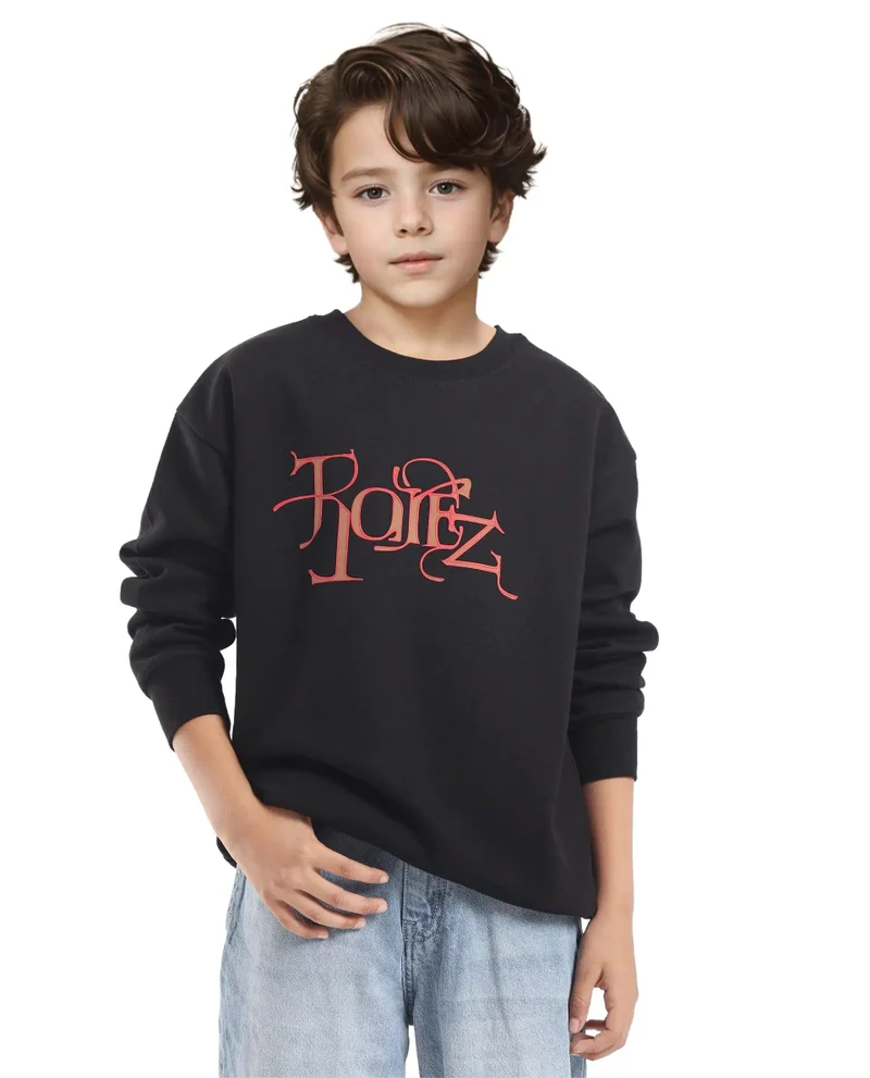 Rare Ones Rare Ones Kids Kiro Black Cotton Full Sleeves Crew Neck Graphic Print Sweatshirt
