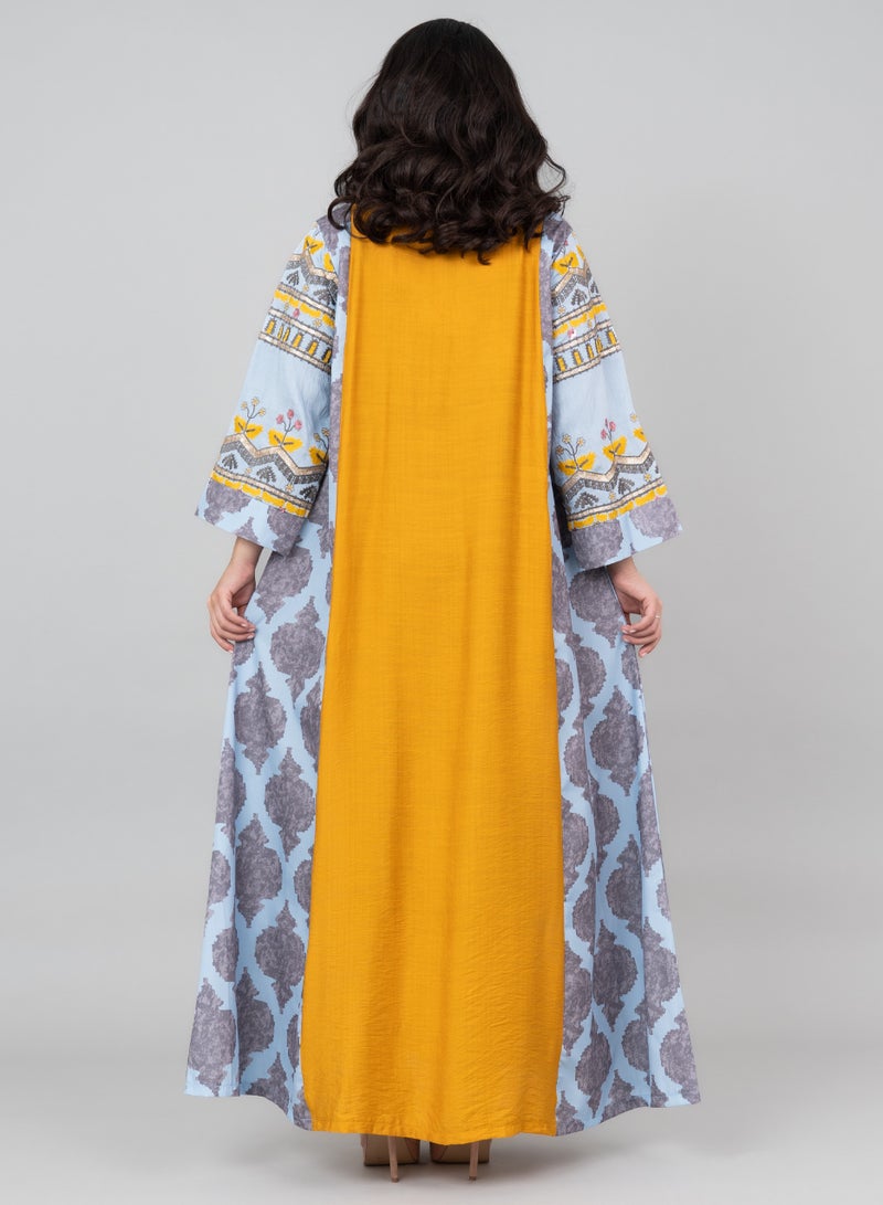 اكسا جلابية مطرزة سادة بياقة ماندرين أنيقة أزرق - Image 4