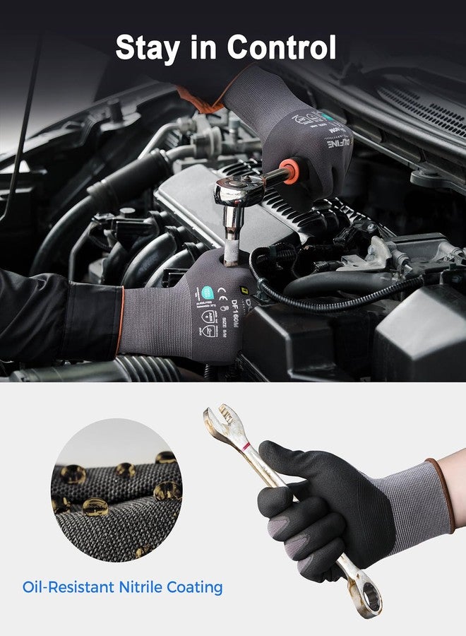 DULFINE Safety Work Gloves MicroFoam Nitrile Coated-12 Pairs Pack,Red Seamless Knit Nylon Glove with Black Micro-Foam Nitrile Grip,Ideal for General Purpose,Automotive,Home Improvement,Painting(Medium) - Image 3