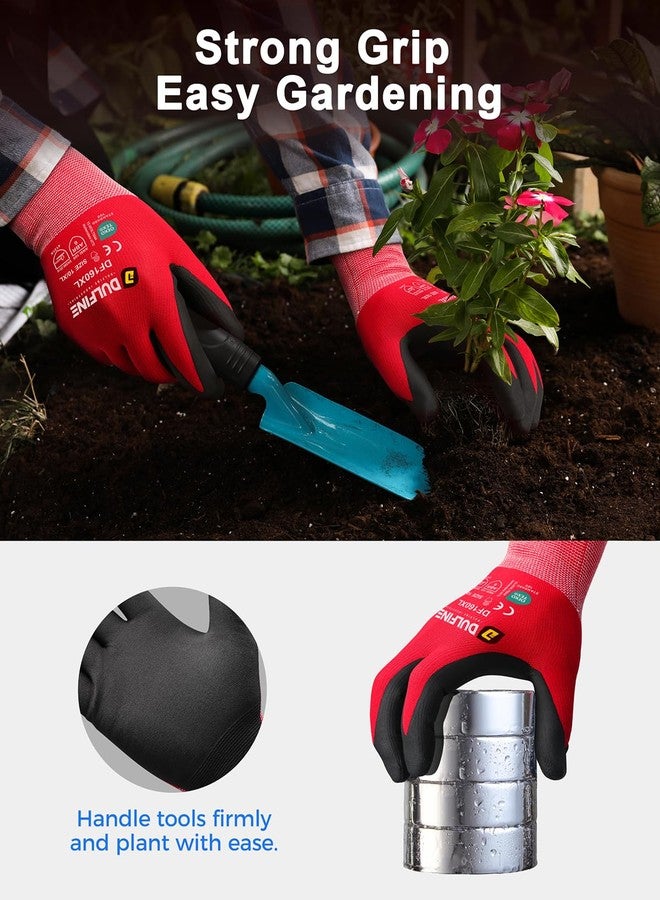 DULFINE Safety Work Gloves MicroFoam Nitrile Coated-12 Pairs Pack,Red Seamless Knit Nylon Glove with Black Micro-Foam Nitrile Grip,Ideal for General Purpose,Automotive,Home Improvement,Painting(Medium) - Image 5