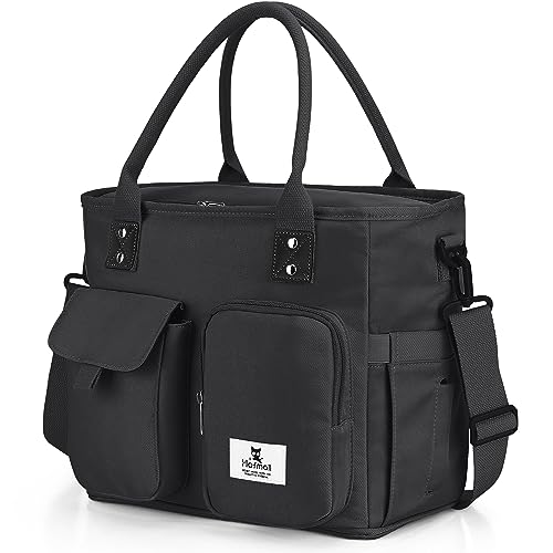 Hafmall Large Insulated Lunch Bag for Women Men, Leakproof Lunch Box for Adults, Wide Opening Lunch Tote Bag with Shoulder Strap, Reusable Lunch Cooler Bag for Work, Picnic, Black - Image 1