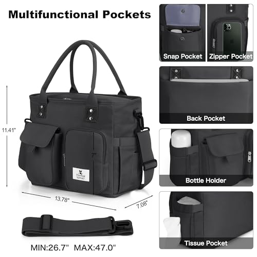 Hafmall Large Insulated Lunch Bag for Women Men, Leakproof Lunch Box for Adults, Wide Opening Lunch Tote Bag with Shoulder Strap, Reusable Lunch Cooler Bag for Work, Picnic, Black - Image 3