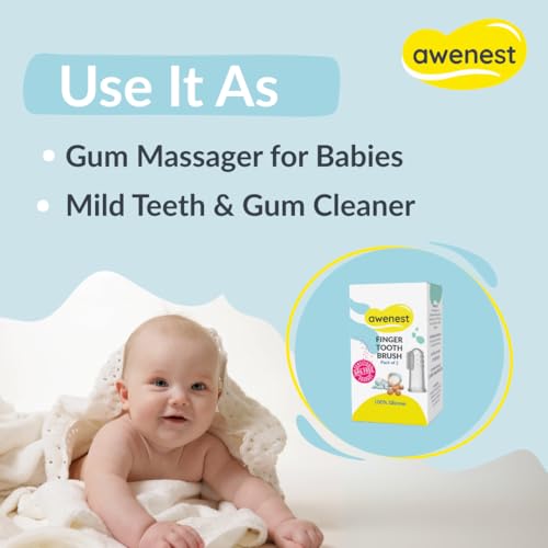 awenest Silicone Baby Finger Toothbrush | BPA-Free Soft Bristles for Gentle Gum Cleaning | 100% Food-Grade Silicone | For Newborns, Infants & Kids | Easy to Use, Hygienic & Safe | Pack of 2 - Image 2
