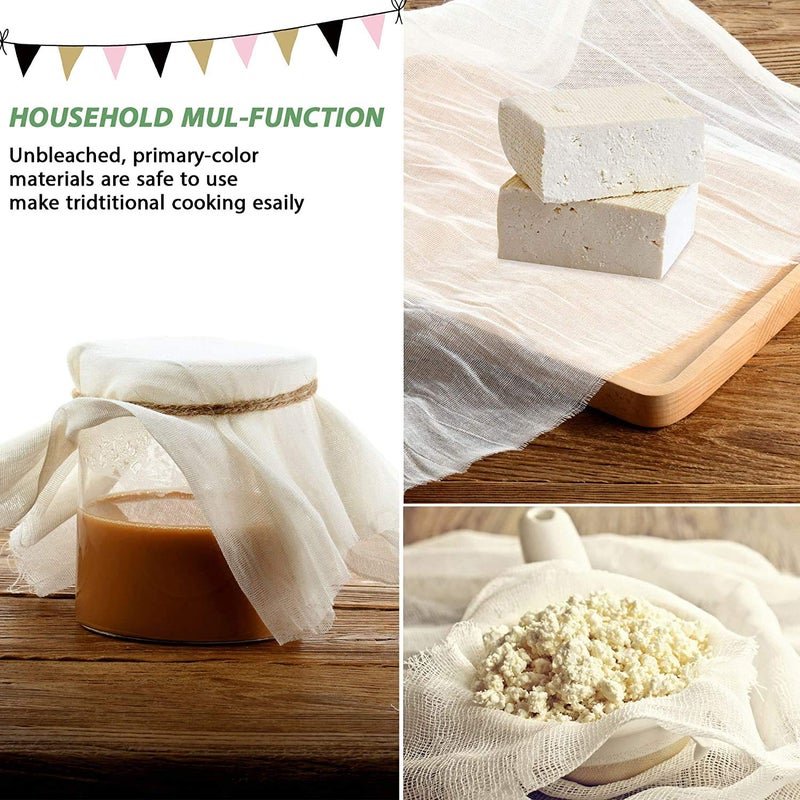 WHISKET Cheesecloth Bags Unbleached 100% Cotton Fabric, Reusable Ultra Fine Muslin Cloth Filter Strainer for Straining, Cooking, Cheesemaking [5] - Image 5