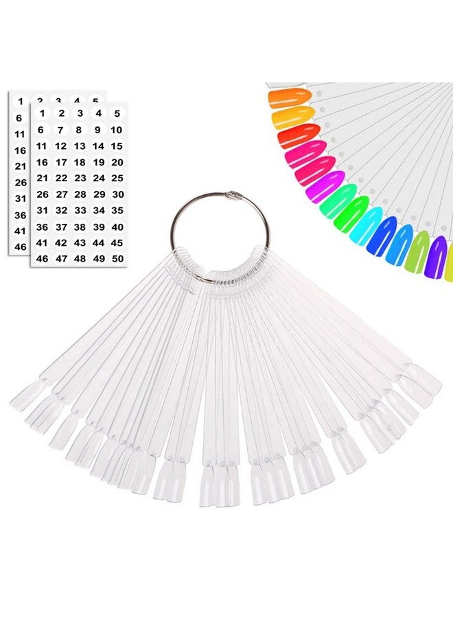 JASSINS JASSINS 50 Pcs Nail Swatch Sticks with Ring and Numbered Tips - Clear Fan-shaped Display for Nail Art Polish Practice - Image 1