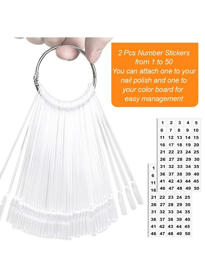 JASSINS JASSINS 50 Pcs Nail Swatch Sticks with Ring and Numbered Tips - Clear Fan-shaped Display for Nail Art Polish Practice - Image 2