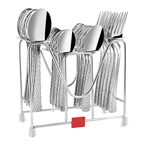 FNS Montavo Pacific Style Stainless Steel Cutlery Set - 24 Pcs with Hanging Stand, Includes Dinner Spoons, Forks, Tea Spoons, Baby Spoons for Kitchen Table Use - Image 1