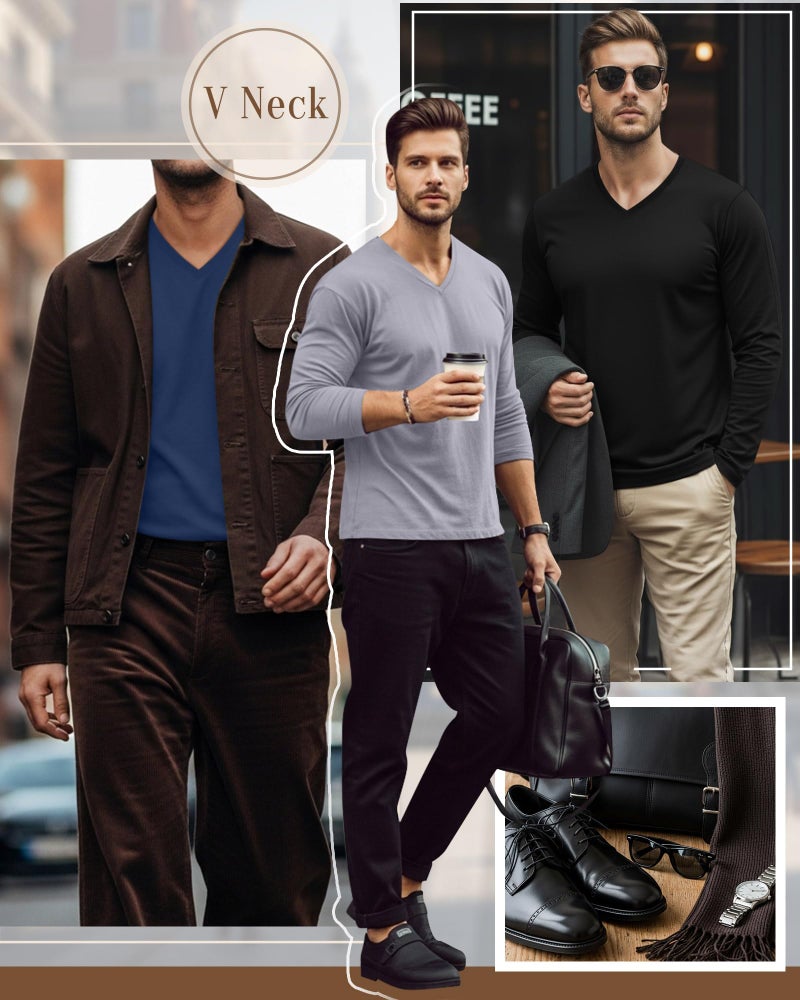 Ficerd 3 Pack Big and Tall Shirts for Men V Neck Cotton Long Sleeve Tee L-7XL Casual Loose Tops Oversized Basic T Shirts(Black, Light Gray, Blue,3X-Large) - Image 2