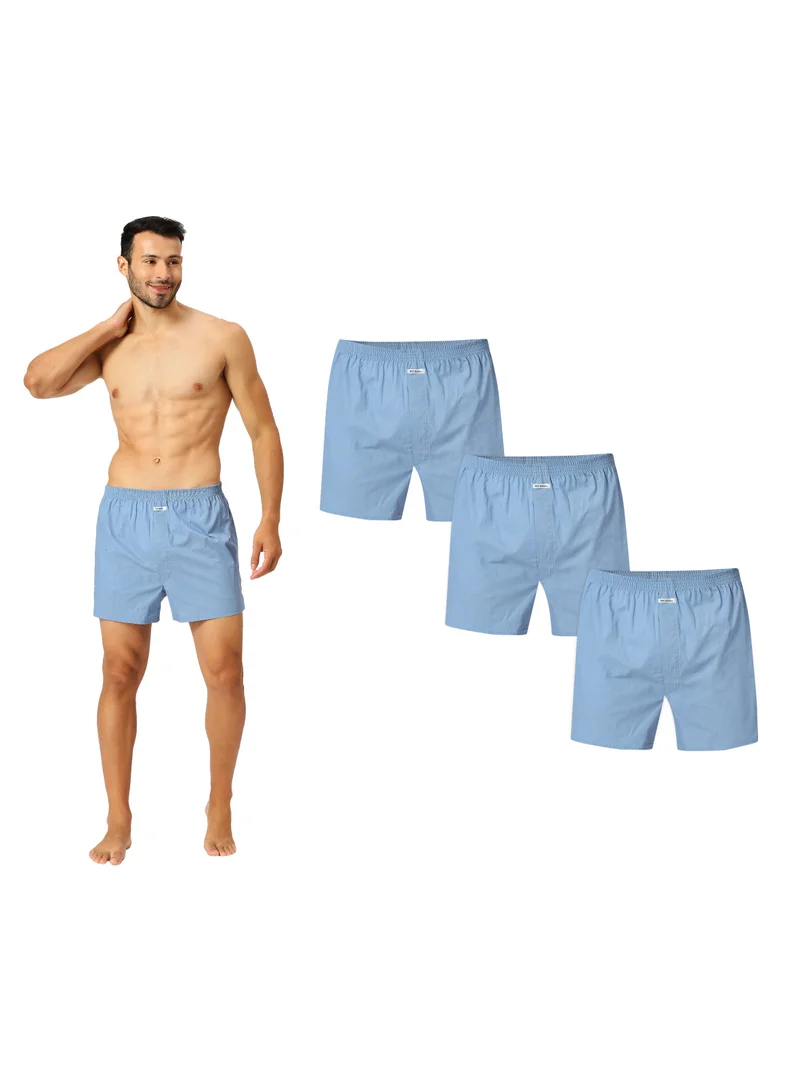 BYC MEN'S COTTON BOXER SHORTS (PACK OF 3) - SKY BLUE