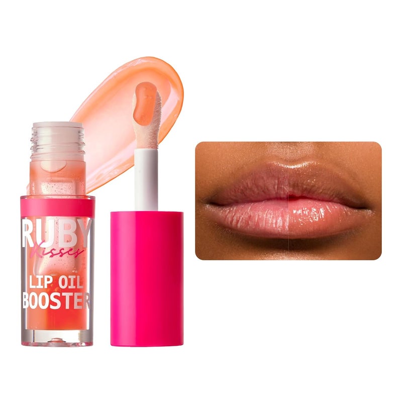Ruby Kisses Lip Oil Booster Hydrating Lip Gloss with Nourishing Natural Oil Blend Jumbo Wand for Easy Application NonSticky Formula Coral