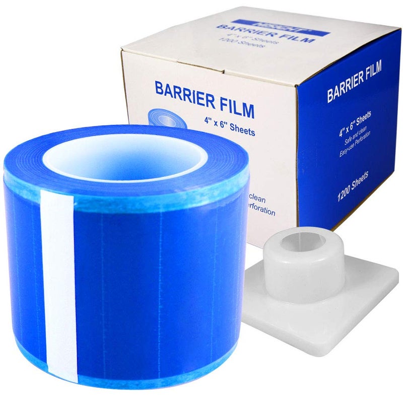 Hisight Barrier Film Roll Tape Blue 4" x 6" 1200 Sheets for Dental, Tattoo and Makeup Microblading, with Dispenser Box (600ft) - Image 1
