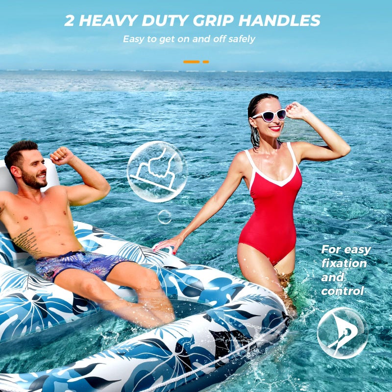 JCLEAL Pool Float Lounger Adult Inflatable Pool Floaties Rafts for 2 Person Extra Large Recliner Tanning Lounge Chair Water Floaty with Backrest Footrest Cup Holder for Party River Beach Lake Vacation - Image 5