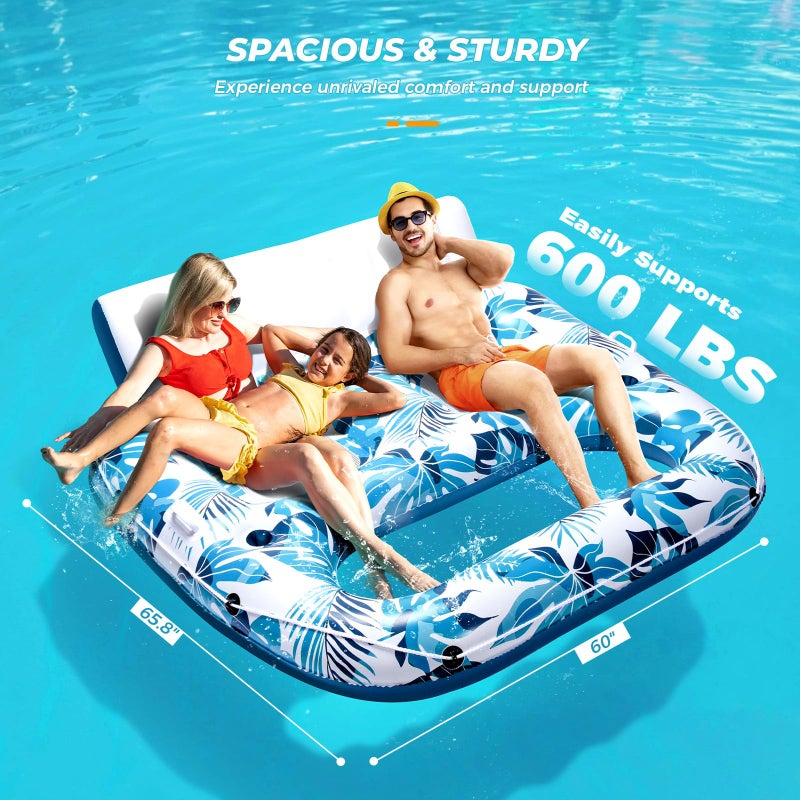 JCLEAL Pool Float Lounger Adult Inflatable Pool Floaties Rafts for 2 Person Extra Large Recliner Tanning Lounge Chair Water Floaty with Backrest Footrest Cup Holder for Party River Beach Lake Vacation - Image 2
